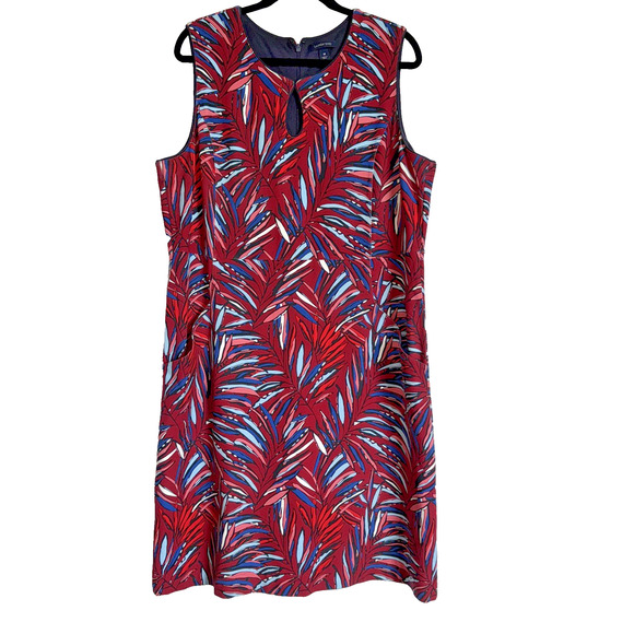 Lands End Sz 18 Ponte Keyhole Sheath Dress‎ Cinebar Leaves Office Casual Comfort - Picture 1 of 13